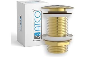 Atco® PU24 - Piletta per lavabo, con saltarello e funzione clic clac senza troppopieno, placcato in oro