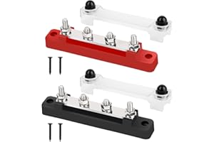 LDERFIV 2 Stück Sammelschiene 12V-48V DC Sammelschienen Busbar Stromschiene Verteilerblock Stromverteiler Stromverteilungsblock mit 4 X M6 Anschlussbolzen Schwarz Rot für RV Auto Yacht Boat
