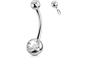 OUFER 14G 8 10 12 14mm Piercing Ombelico Titanio Filettatura Interna Corto Barra Lungo Ball CZ Palline Argento Barbell Navel Bar Belly Button Rings Gioiello Donna 1.6mm