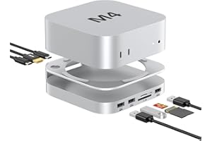 AKKYAJAURE Docking Station per Mac Mini M4/M4 Pro, 10 in 1 Hub e supporto in alluminio con custodia SSD M.2 NVMe, HDMI 4K60Hz10 Gbps USB-A*2, lettori di schede SD/TF, USB 2.0 | Mac Mini M4 Accessories