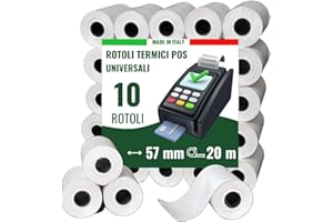 MAYA HOME & GARDEN MAYA 10 Rotoli POS in Carta Termica 57mm x 20mt - Alta Qualità, Universali, Compatibili con Tutti i Dispositivi POS - Rotoli POS Termico 57x20x12, Senza BPA.