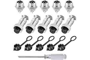 Aiqeer 5 Pezzi 3-Pin GX12 Connettore Aviazione, 12 mm Connettore Aviazione Metallo, 5A Connettore Aviazione Maschio Femmina, con Cappuccio in Gomma e Cacciavite a Croce