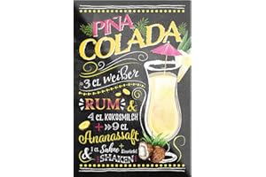 ‎SCHILDERKREIS24 schilderkreis24 Cocktail Recipe "Pina Colada" Magnet Alcohol Spirits Decorative Fridge Magnet Humour Gift Idea Birthday Christmas 9 x 6 cm