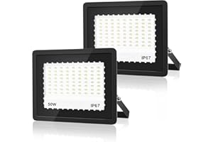 VRFMALIY Foco LED Exterior,50W 5000LM Proyector LED Exterior 2 Piezas,7000K Super Brillante Blanco Frío Luz de Seguridad,IP67 Impermeable Potente Luces Led Exterior para Jardín, Parque,Terraza,Garaje
