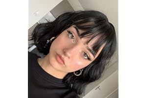 LEMEIZ Wigs with Fringe, Black Curly Wigs for Women Short Hair, Synthetic Black Short Curly Wig, Glueless Wig 10 inch LEMEIZ-134-2