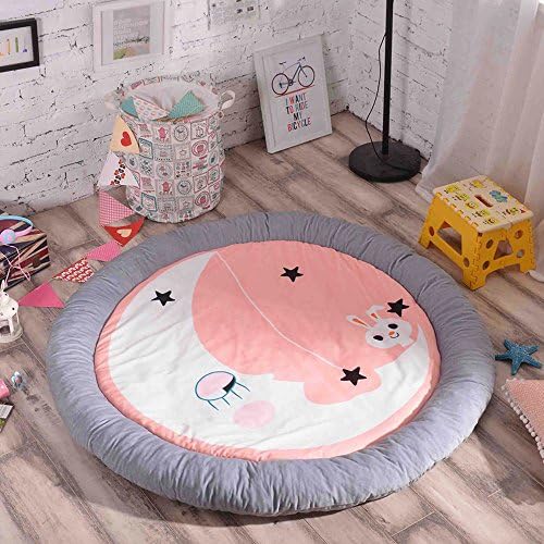 PISSCO 55” Diameter Round Area Play Mat / Rug for Kids Indoor and Outdoor Crawling Rugs for Baby, Soft and Thick (RABBIT)