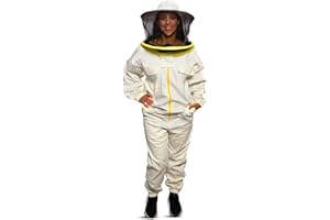 BEEART Tuta da Apicoltore Professionale con Cappello Rotondo Tuta Protettiva Unisex con Polsini Elastici Tessuto Traspirante Chiusura a Cerniera Protezione Completa dalle Punture di Api.Blanc M-3XL
