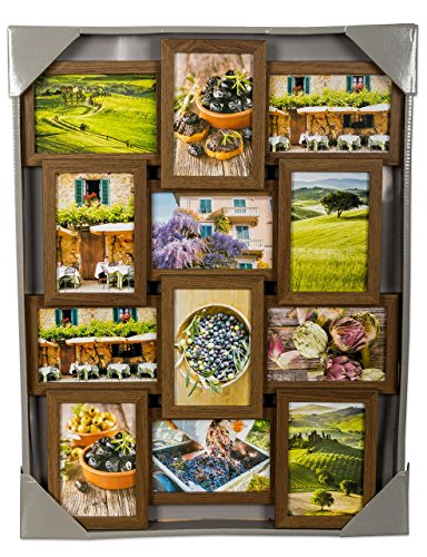levandeo Holz Bilderrahmen Farbe: Nussbaum braun hochwertig verarbeitet für 12 Fotos 10x15cm mit Glasscheiben – Querformat und Hochformat Fotogalerie Collage Fotocollage Bildergalerie Fotorahmen - 5