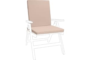 Gardenista Garden Highback Chair Seat Pads | Indoor Outdoor Water Resistant Seat and Back Cushion | Soft and Thick Chair Pad with Secure Ties | Durable Patio Furniture Cushions (1 Piece, Stone)