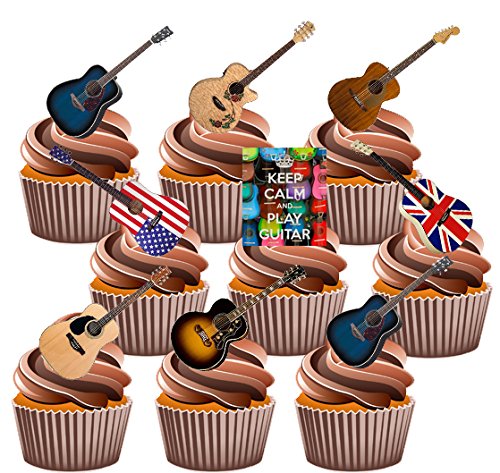 Akustische Gitarre Party Pack, Kuchen Dekorationen – 36 Essbar Stand-up Cupcake Topper