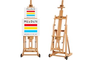MEEDEN Studio Chevalet, H-Frame Chevalet, Chevalet de Studio Réglable, Bois de Hêtre Chevalet, Plancher Chevalet, Plat Mobile et Inclinable Disponible, Peut Contenir Toiles Jusqu'à 196cm (77pouce)