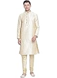 VASTRAMAYVM Mens Silk Blend Egyptian Kurta Pyjama Set - Classic Ethnic Attire for Timeless Style and Cultural Celebrations | Jacquard Woven Zari work with shimmer piping full sleeves Kurta
