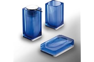 Gedy Iceberg Zestaw 3 Sztuk Niebieski, Uchwyt na Wózki, Dozownik Mydła, Uchwyt na szczoteczki do zębów, 3 produkty wykonane z żywicy, Wykończenie, Rok Gwarancji 2, Projekt R &D, wyjątkowy