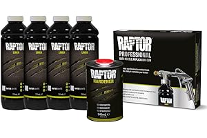 U-POL Raptor kit de revêtement de Protection - 4 Bouteilles de 3,79 litres (incluant Le durcisseur), Blanc, avec Le Pistolet Professionnel Raptor à buse réglable