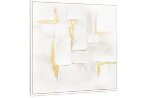 Briful 24"x24" Large Canvas Wall Art for Living Room | 62cm x 62cm Hand-painted Abstract Wall Art | Framed Wall Art Geometric Gold Accents | Textured Oil Painting Canvas Picture for Wall Decor
