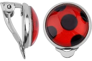 MIKOVIVI 1 Paire de Boucles d'Oreilles Coccinelle, Boucles d'Oreilles à Clip en Argent Boucles d'Oreilles à Clip Coccinelle en Métal Rouge pour le Carnaval d'Halloween