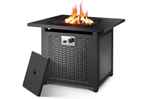 TLGREEN Gas Fire Pit, 30" Fire Table with Waterproof Protective Cover & Lava Stones, 76.2 * 76.2 * 67.5 cm, 14.5 kW, Gas Fireplace Garden, Including Table top & Protective Grille, Gas Fire Pit Outdoor