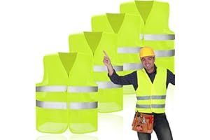 QIMMU Gilet Alta visibilità,4 Pezzi Giubbotto Catarifrangente,Gilet Catarifrangente Uomo Donna,Giubbotto Catarifrangente Auto,Gilet di Sicurezza per Guidatore,Lavoratori,Auto,Bici