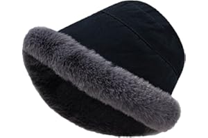 Rayson Cappello Invernale Donna Elegante con Pelliccia Orecchie Bucket Hat Arrotolato Bordo Pile Cappello Pescatore Morbido