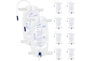 JIBENGAO 10 Stück 1000ml Urinbeutel Beinbeutel mit 45cm Schlauch, Urinbeutel mit Anti Reflux Ventil und Ablass (1000, 10)