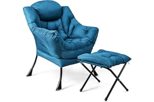 ‎COSTWAY COSTWAY Sessel mit Hocker, Relaxsessel mit Armlehnen, Seitentasche & Fußstütze, Loungesessel, Fernsehsessel, Ohrensessel für Wohnzimmer, Schlafzimmer, Büro (Blue)