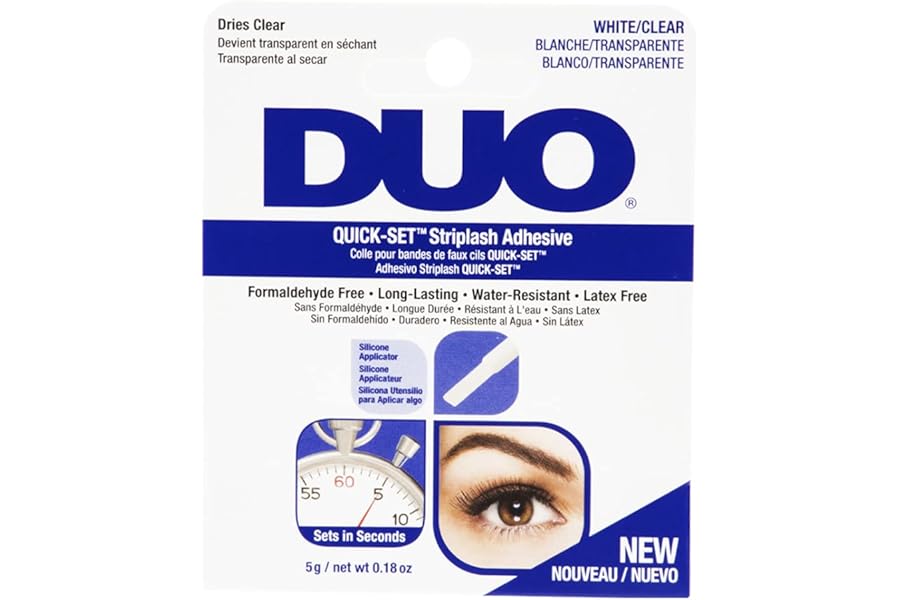DUO Quick-Set Striplash Adhesive | Strong Eyelash Glue with Lightweight Formula | Professional Lash Glue for Eyelash Extensions, Cluster Lashes, & Individual Eyelashes | White/Clear, 0.18 Ounces