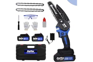 QIMU Akku Kettensäge 6-Zoll Bürstenlose Mini-Kettensäge, Tragbare Elektrische Mini-Kettensäge mit 2 Batterien, 2 Ketten,Handkettensäge Akku Set für Garten Astschere Baum Holz Schneiden Gartenarbeiten