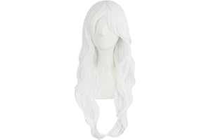 MapofBeauty 28" 70cm Long Curly Hair Ends Costume Cosplay Wig (White)