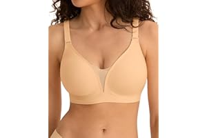 SHARICCA Damski biustonosz bez fiszbin – modny biustonosz z dekoltem w kształcie litery V, z siateczki, push up, wygodny, oddychający, bezszwowy, bez fiszbinów, biustonosz wyściełany biustonosz