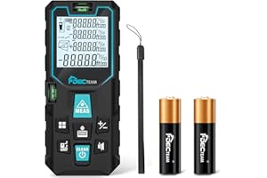 ‎DECTEAM 120M Entfernungsmesser, DECTEAM Digitales Laser Messgerät mit 4 Zeilige Digitaldisplay LCD Hintergrundbeleuchtung M/In/Ft mit Entfernung/Pythagoras/Fläche/Volumen, Mehreren Messmodi, 2 Batterien