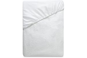 Duérmete Online - Funda Protector Cuna Rizo Ajustable para Colchón, Impermeable y Transpirable, Tacto Suave, Tejido Algodón Natural, Antiácaros y Antibacterias, Blanco, 60 x 120