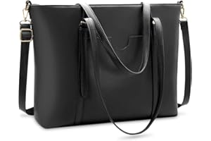 NUBILY Damska torebka, torba na laptopa, na ramię, 15,6 cala, skórzana duża torba na ramię, lekka, vintage, biurowa, damska, do pracy, w podróż, na zakupy, Czarny, Totes