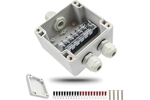 WJUAN IP66 Waterproof Junction Boxes, White 3-Pole Cable, Plug with Screw Terminal Strip and Y- Cold-Pressed Terminal, PG9 Outdoor Project Box for Ø 4-8 mm Cable (82 x 80 x 56 mm)