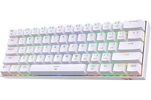 Redragon K630 Dragonborn 60% Wired RGB Gaming Keyboard, 61 Keys Compact Mechanical Keyboard with Tactile Red Switch, Pro Driver Support, White