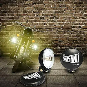 VAISHNU Fog Lights (Made in INDIA) with SOFT COVERS For Royal Enfield Bikes with German Imported 55 Watt HALOGEN Bulb | Waterproof & Heavy Duty | Size Dia 3.5 Inch | Pack of 2 Pcs