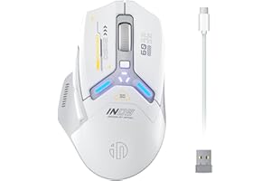 INPHIC IN9 Wireless Gaming Mouse, True Tri-Mode Bluetooth/Type-C Wired/2.4G Wireless Mouse, 10000 DPl, Fully Programmable, RGB Backlit, Rechargeable Wireless Computer Mouse for Laptop PC Mac White