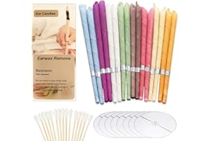 FISEVEN Natural Ear Candles Beeswax Candling Cones, Fragrance Organic Plant Material Hollow Cone Candles 16 Pcs (8 Colours), Hollow Cone Candles with 8 Protective Disks