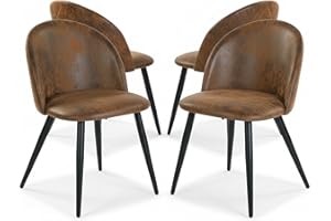 HOMY CASA Chaise de salle à manger, ensemble de 4 chaises de cuisine modernes en daim avec structure métallique à rembourrage doux, chaises latérales de salle à manger anti-rayures à assemblage facile, marron