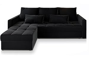 Masseno Ecksofa KOS PIK mit Schlaffunktion L-Form, Sofa mit Bettkasten, Wohnzimmersofa, Couch, Soffa, Bettsofa, Couchgarnitur- Schwarz, Kronos 07