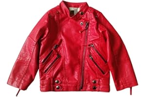 Lengender Chaqueta de Piel Sintética Infantil Niña Abrigo corto PU Cuero Chaqueta Biker Perfecto Invierno Otoño
