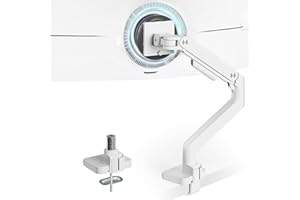 ARES WING Soporte Monitor para Pantallas Planas y Curvas de 17-49", Brazo Monitor Carga máx. 20 kg, Soporte Escritorio con Resorte de Gas, Altura Regulable, VESA 75/100 mm,Blanco