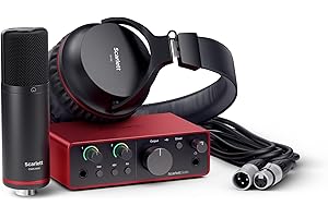 Focusrite Scarlett Interfejsy audio USB Solo Studio 4. generacji dla autorów piosenek, gitarzystów, wokalistów lub producentów, z mikrofonem i słuchawkami, do nagrywania i pisania piosenek