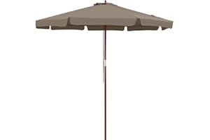 Kingsleeve® Holz Sonnenschirm 330 cm UV Schutz 80+ Schutzhülle Seilzug Groß Rund Stabil Windfest Marktschirm Gartenschirm Terrasse Balkon Taupe