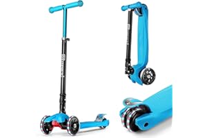 IMMEK 3-Wheels Scooter for Kids and Toddlers Boys and Girls with Flashing LED Wheels, Adjustable Height, Easy Folding System, Anti-Slip Deck Lean to Steer, Best Gifts for Children Age 3-12 Years Old