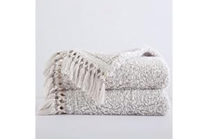 HORIMOTE HOME Ultra Soft Cozy Fleece Sherpa Throw Blanket, Lightweight Warm Decorative Throw with Tassel, Ombre Light Brown Reversible Boho Blanket for Sofa, Couch, Bedroom,Travel,127x152cm