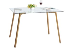 IPOTIUS Moderno Tavolo da Pranzo in Vetro Rettangolare,Tavolo da Cucina con Gambe in Metallo,110x70x75cm