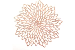 HEYOMART PVC Placemats Sets of 4 Round Leaf Place Mats Washable Heat Resistant Vinyl Table Mats for Morden Kitchen Dining Table Wedding Accent Centerpiece Placemat, Rose Gold