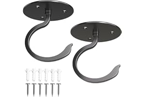 SAFFRUFF Adhesive Ceiling Hooks for Hanging Plants: Plants Hanger Indoor,Large Planters for Outdoor Plants, Plant Wall Hooks Holder, Heavy Duty Wall Planter Hanging Plants,Bird Feeders,Lanterns (Black, 2 Pack)