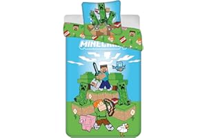 JERRY FABRICS Parure de Lit Minecraft Outdoor Mobs, 100% Coton, Housse de Couette 140x200 cm + Taie d'oreiller 65x65 cm