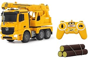 JAMARA 404950 - Schwerlastkran Mercedes Arocs 1:20 2,4G - drehbarer und ausfahrbarer Kran, Seil Heben/senken, realistischer Motorsound, Hupe, Rückfahrwarnsound, 4 Radantrieb,gelbe LED Signallichter